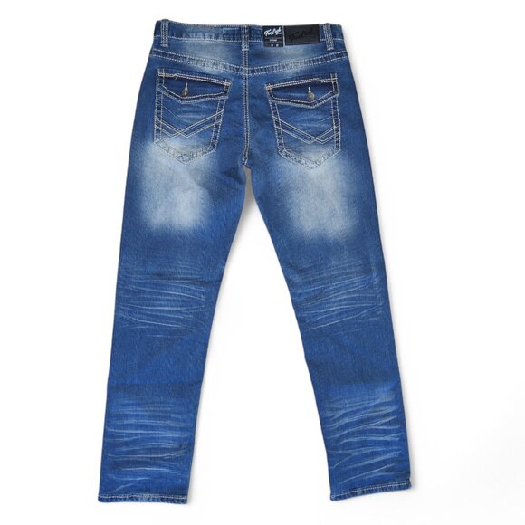 True Luck Straight Leg Jeans Dark Wash Denim Thick Stitch Men's Size 34x32 BKE - Picture 3 of 9